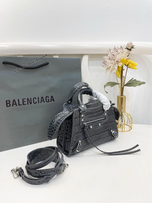 Balenciaga專櫃爆款鱷魚紋系列新版機車包 巴黎世家經典Neo Classic Mini炭灰色鱷魚紋手提女包 fyj1036